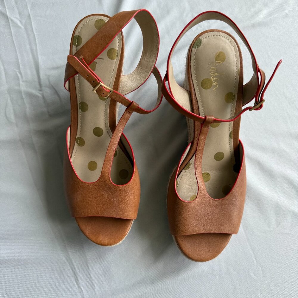 BODEN Espadrille Leather platform sandal in tan, size US 9.5